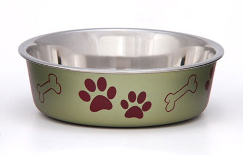 Loving Pets Metallic Dog Bowl Paw Print and Bone Artichoke Medium