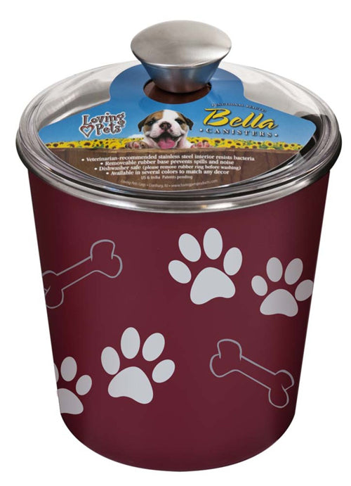 Loving Pets Treat Canister Paw Print and Bone Merlot