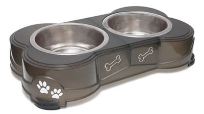 Loving Pets Double Diner Dog Bowl Paw Print and Bone Espresso Small