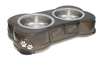 Loving Pets Double Diner Dog Bowl Paw Print and Bone Espresso Medium