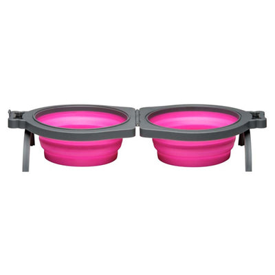 Loving Pets Travel Double Diner Dog Bowl Pink Medium