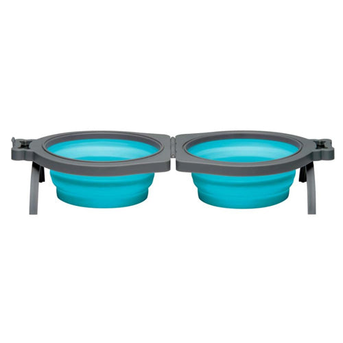 Loving Pets Travel Double Diner Dog Bowl Blue Small