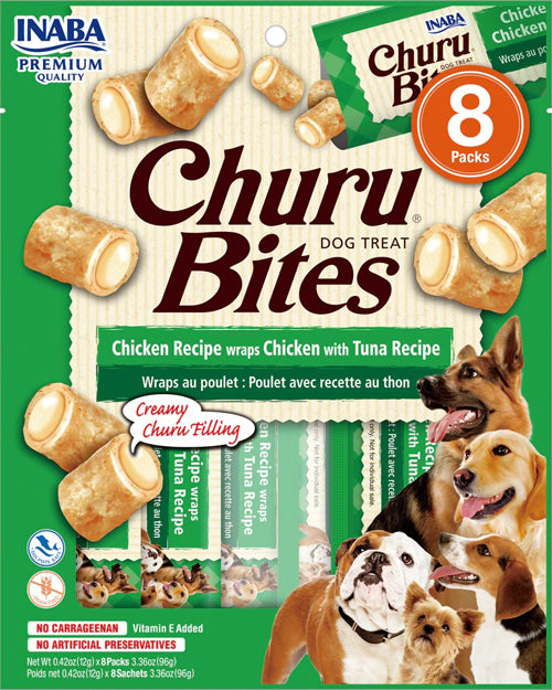 Inaba Dog Churu Bite Chicken Tuna Wraps 6Ct-3.36Oz