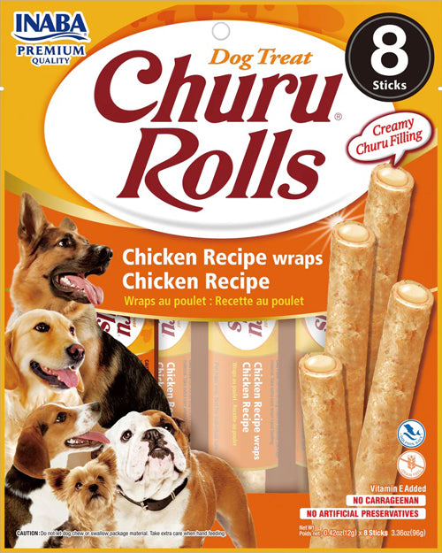 Inaba Dog Churu Rolls Chicken Wraps 6Ct-3.36Oz