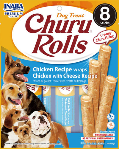 Inaba Dog Churu Rolls Chicken Cheese Wraps 6Ct-3.36Oz