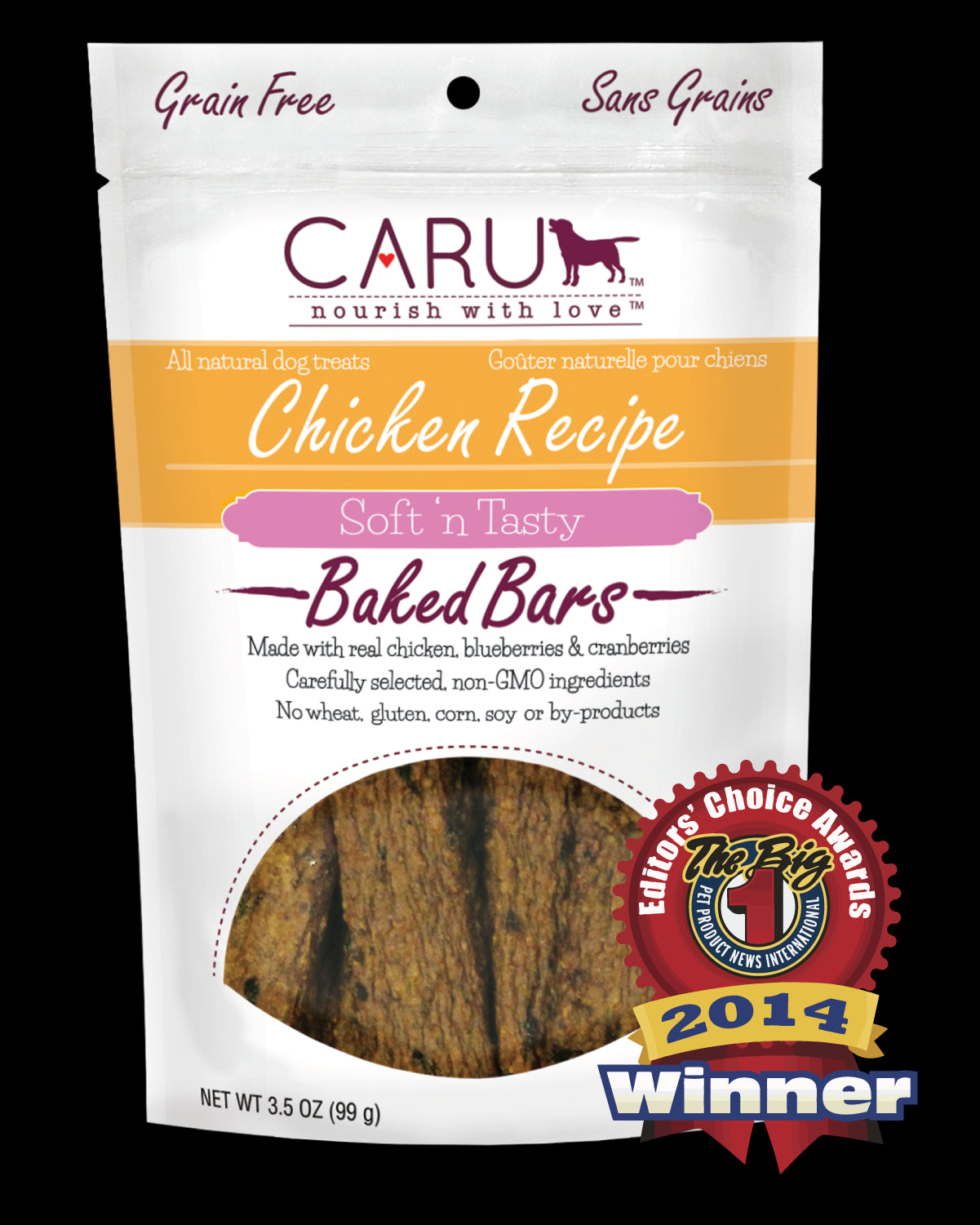 Caru Dog Natural Chicken Recipe Bars 4Oz.