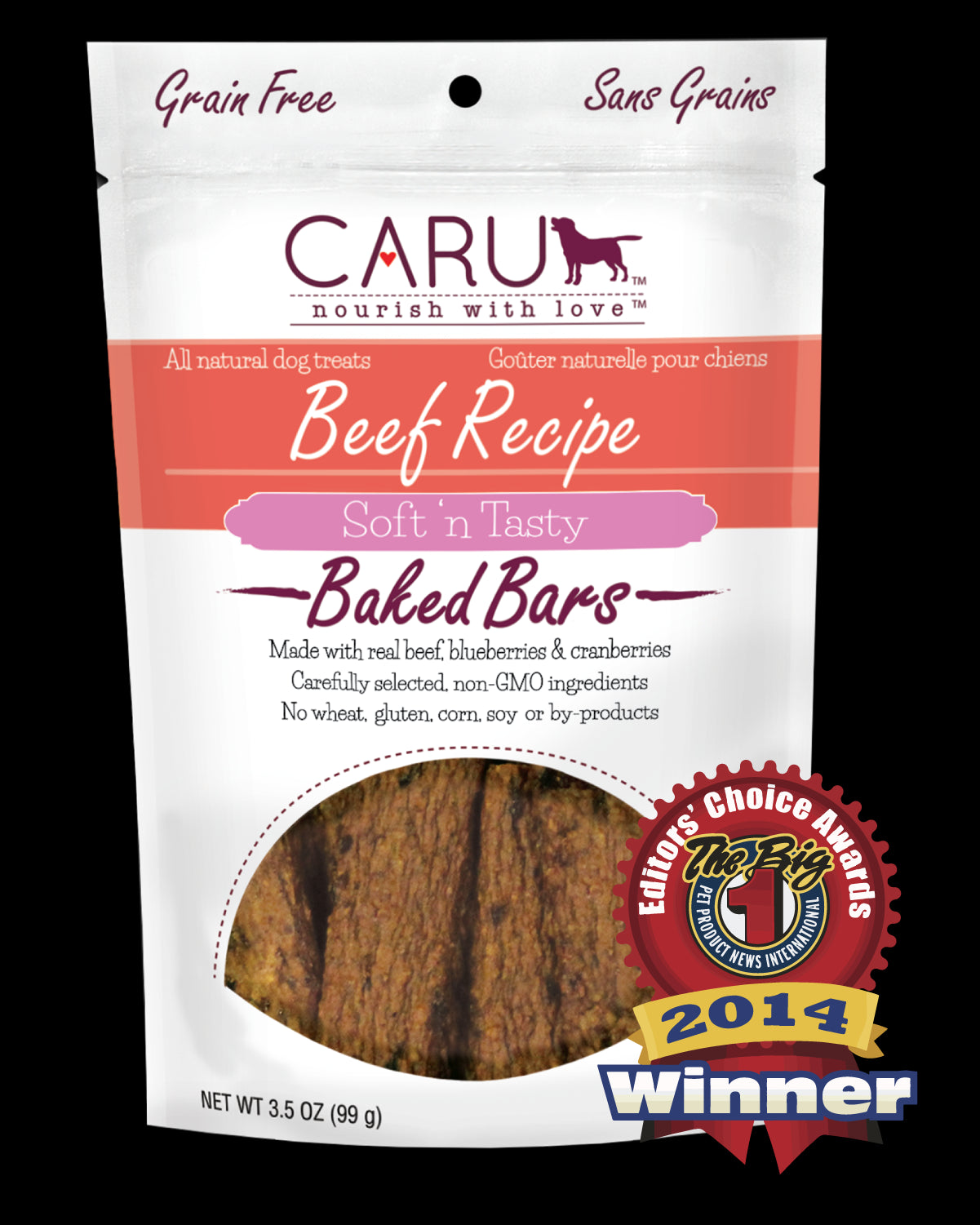 Caru Dog Natural Beef Recipe Bars4Oz.