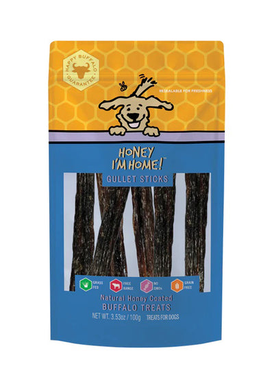 Honey IM Home Dog Natural Honey Coated Buffalo Treats Gullet Sticks 3.53Oz