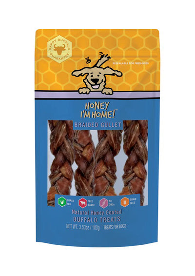 Honey IM Home Dog Natural Honey Coated Buffalo Treats Braided Gullet 3.53Oz